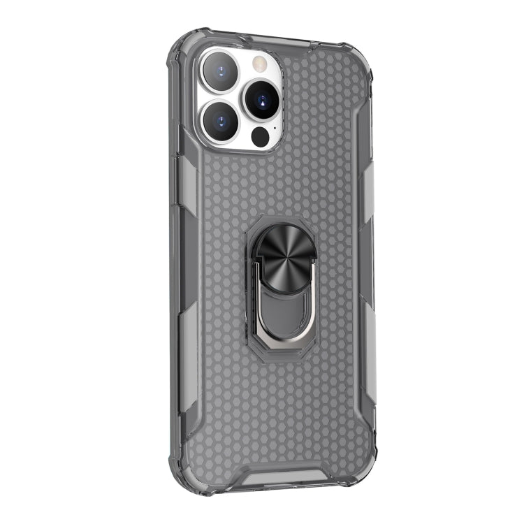 For iPhone 13 Pro Honeycomb PC + TPU Shockproof Case with Ring Holder