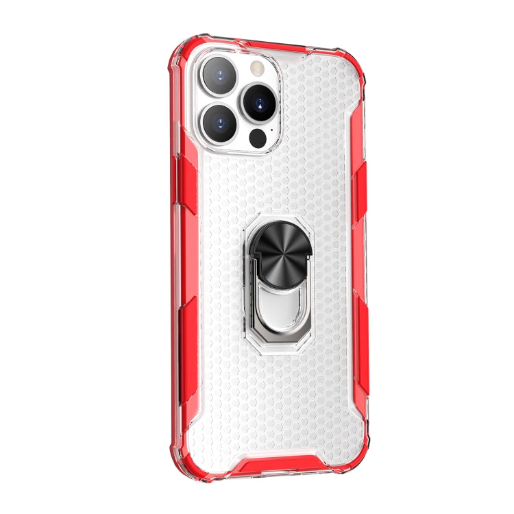 For iPhone 13 Pro Honeycomb PC + TPU Shockproof Case with Ring Holder