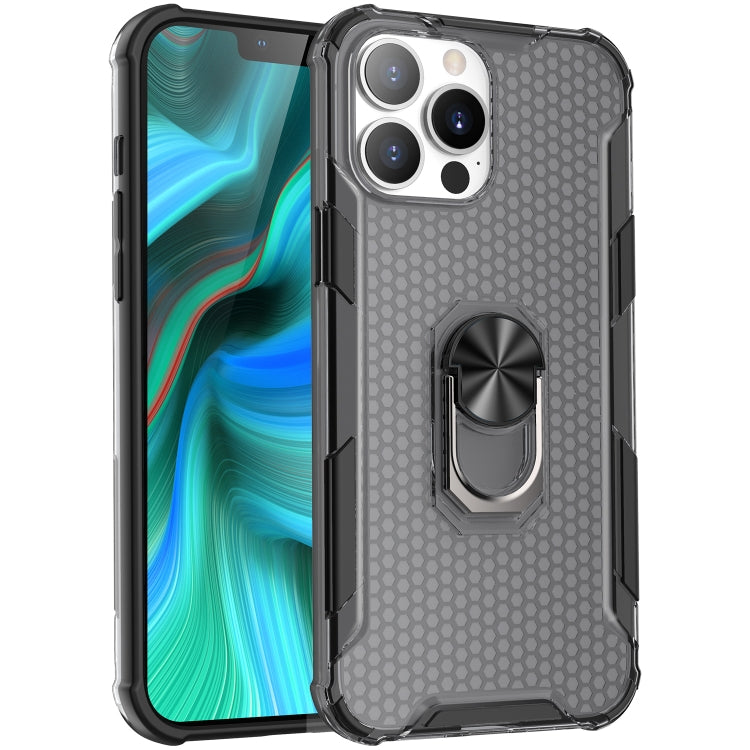 For iPhone 13 Pro Max Honeycomb PC + TPU Shockproof Case with Ring Holder