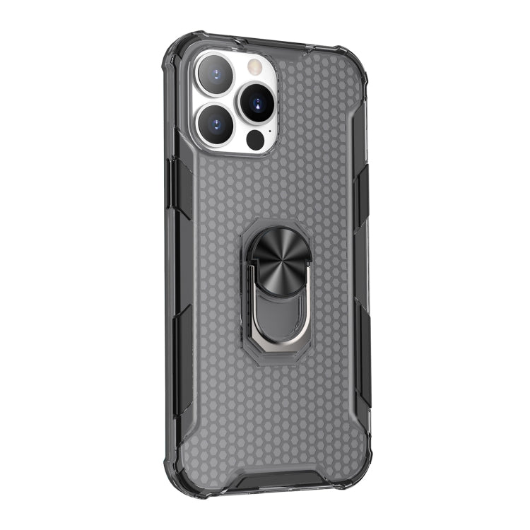 For iPhone 13 Pro Max Honeycomb PC + TPU Shockproof Case with Ring Holder