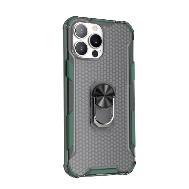 For iPhone 13 Pro Max Honeycomb PC + TPU Shockproof Case with Ring Holder