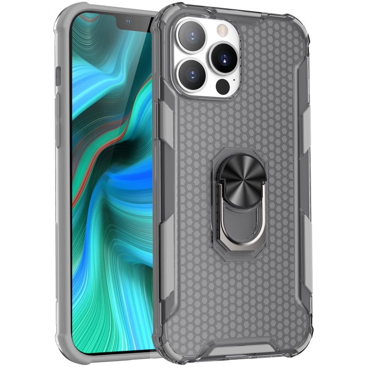 For iPhone 13 Pro Max Honeycomb PC + TPU Shockproof Case with Ring Holder