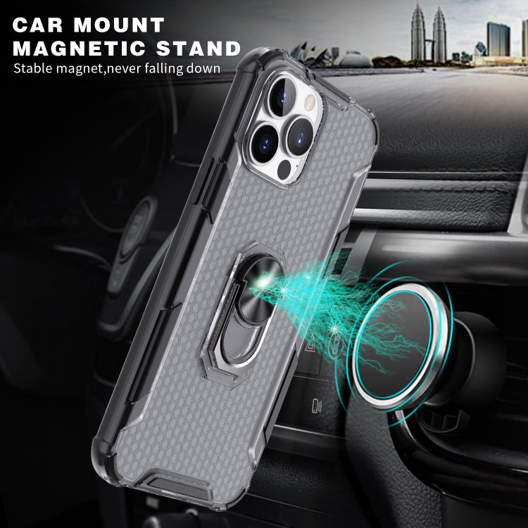 For iPhone 13 Pro Max Honeycomb PC + TPU Shockproof Case with Ring Holder