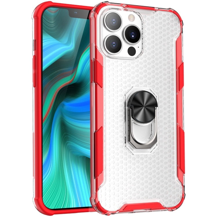 For iPhone 13 Pro Max Honeycomb PC + TPU Shockproof Case with Ring Holder