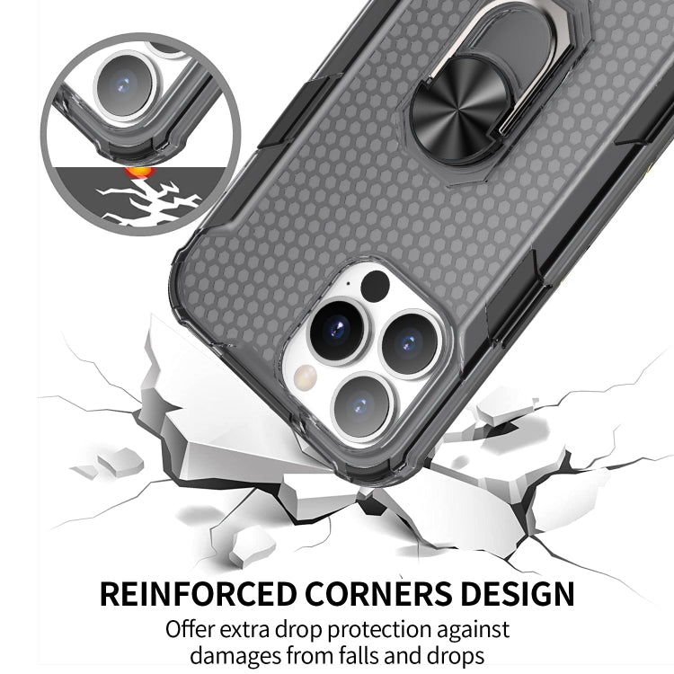 For iPhone 13 Pro Max Honeycomb PC + TPU Shockproof Case with Ring Holder