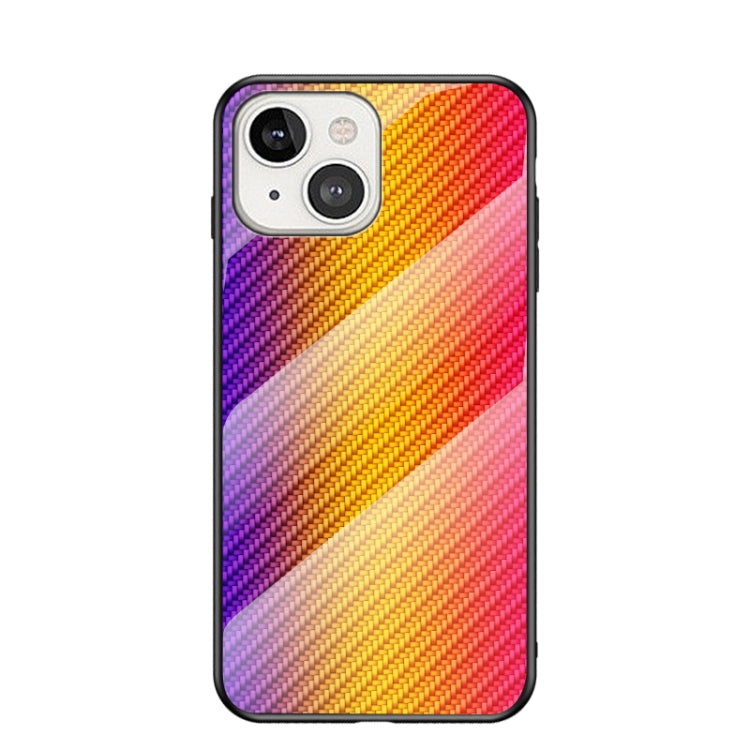 For iPhone 13 mini Gradient Carbon Fiber Texture TPU Border Tempered Glass Case