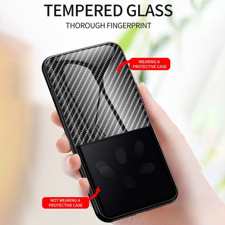 For iPhone 13 mini Gradient Carbon Fiber Texture TPU Border Tempered Glass Case