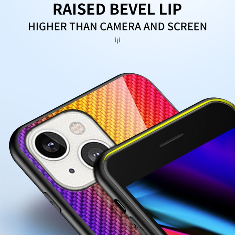 For iPhone 13 mini Gradient Carbon Fiber Texture TPU Border Tempered Glass Case
