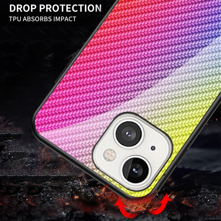 For iPhone 13 Gradient Carbon Fiber Texture TPU Border Tempered Glass Case