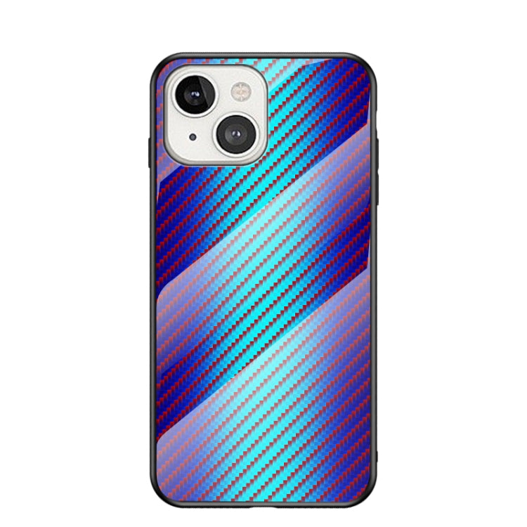 For iPhone 13 Gradient Carbon Fiber Texture TPU Border Tempered Glass Case
