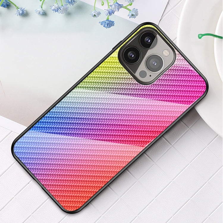 For iPhone 13 Pro Gradient Carbon Fiber Texture TPU Border Tempered Glass Case