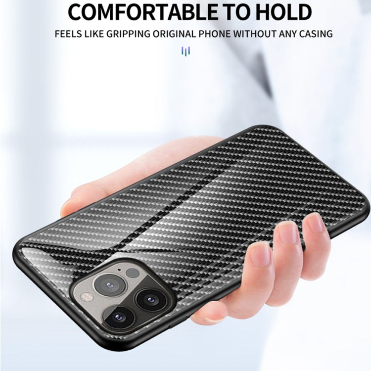 For iPhone 13 Pro Gradient Carbon Fiber Texture TPU Border Tempered Glass Case