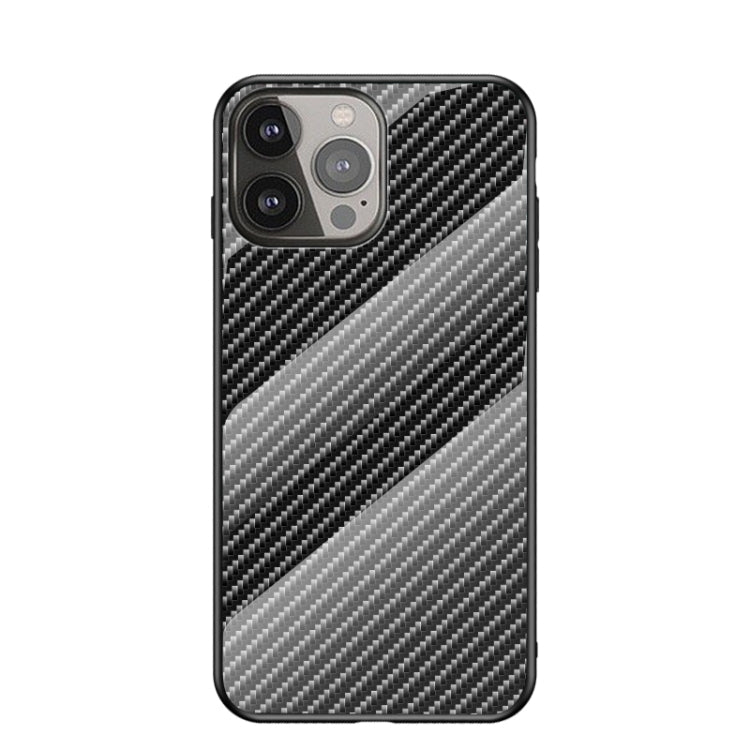 For iPhone 13 Pro Gradient Carbon Fiber Texture TPU Border Tempered Glass Case