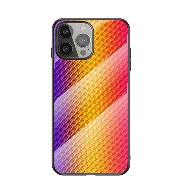 For iPhone 13 Pro Gradient Carbon Fiber Texture TPU Border Tempered Glass Case
