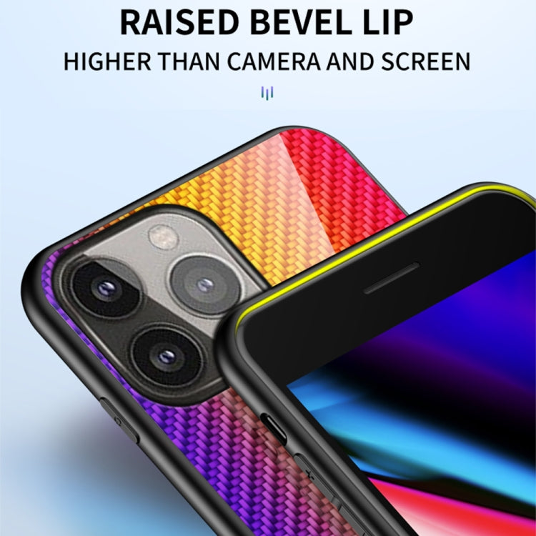 For iPhone 13 Pro Max Gradient Carbon Fiber Texture TPU Border Tempered Glass Case