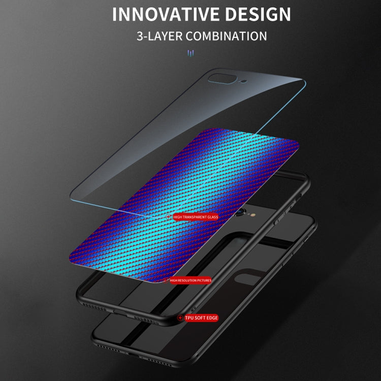 For iPhone 13 Pro Max Gradient Carbon Fiber Texture TPU Border Tempered Glass Case