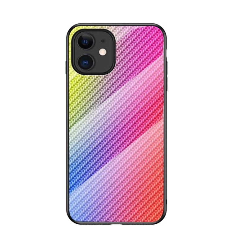 For iPhone 12 mini Gradient Carbon Fiber Texture TPU Border Tempered Glass Case