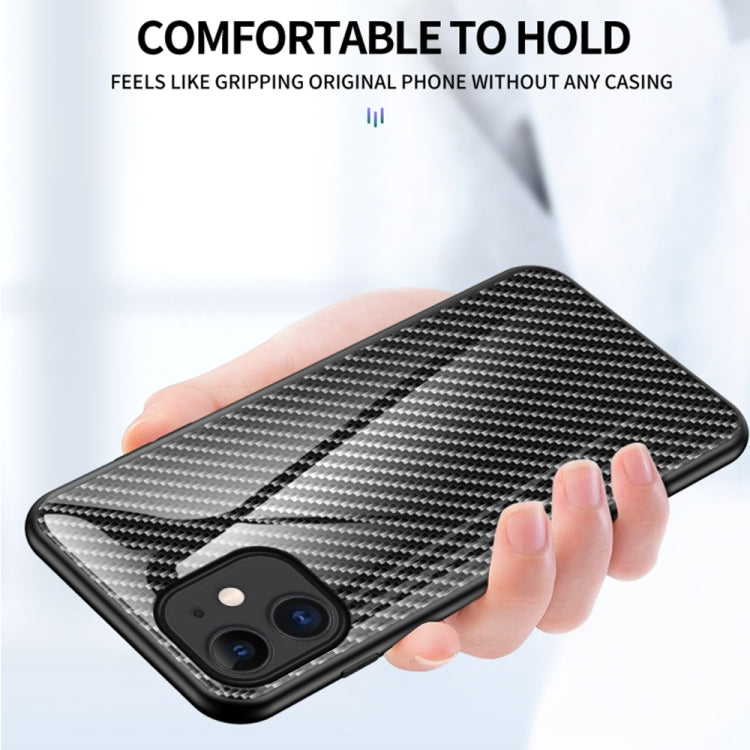 For iPhone 12 mini Gradient Carbon Fiber Texture TPU Border Tempered Glass Case