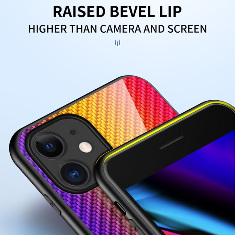 For iPhone 12 mini Gradient Carbon Fiber Texture TPU Border Tempered Glass Case