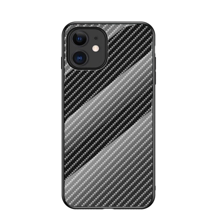 For iPhone 12 mini Gradient Carbon Fiber Texture TPU Border Tempered Glass Case