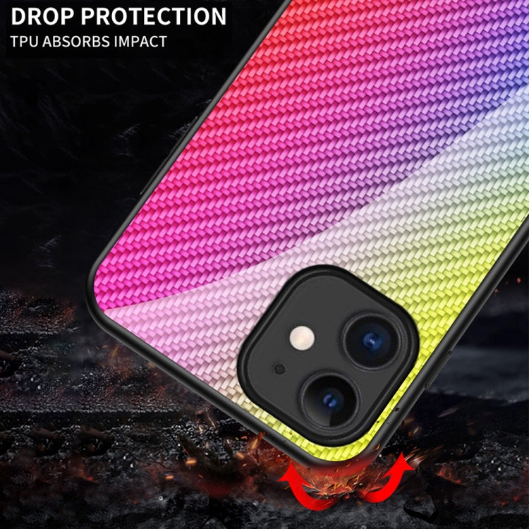 For iPhone 12 mini Gradient Carbon Fiber Texture TPU Border Tempered Glass Case
