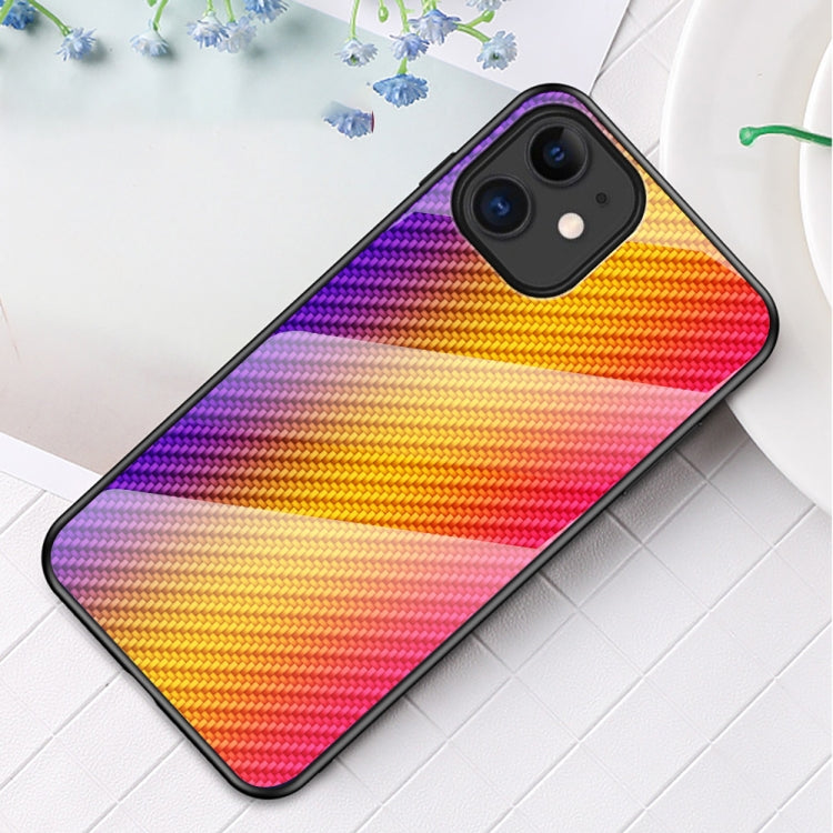 For iPhone 12 mini Gradient Carbon Fiber Texture TPU Border Tempered Glass Case