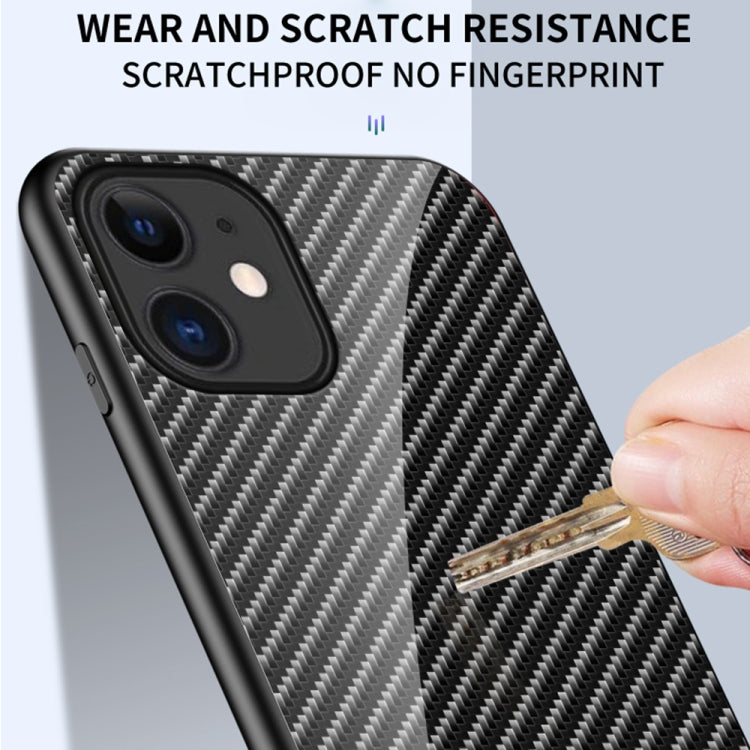 For iPhone 12 mini Gradient Carbon Fiber Texture TPU Border Tempered Glass Case