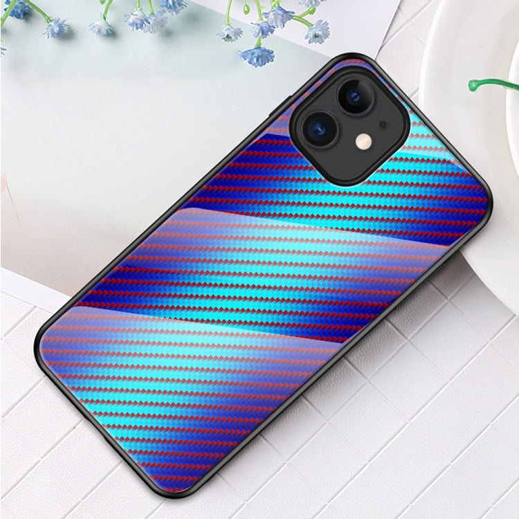 For iPhone 12 mini Gradient Carbon Fiber Texture TPU Border Tempered Glass Case