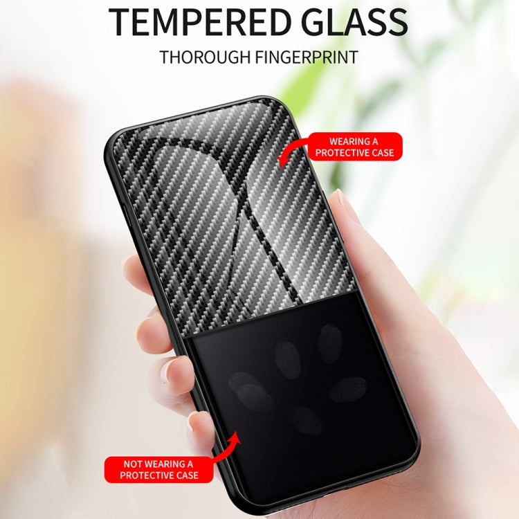 For iPhone 12 mini Gradient Carbon Fiber Texture TPU Border Tempered Glass Case