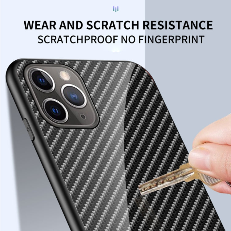 For iPhone 12 / 12 Pro Gradient Carbon Fiber Texture TPU Border Tempered Glass Case
