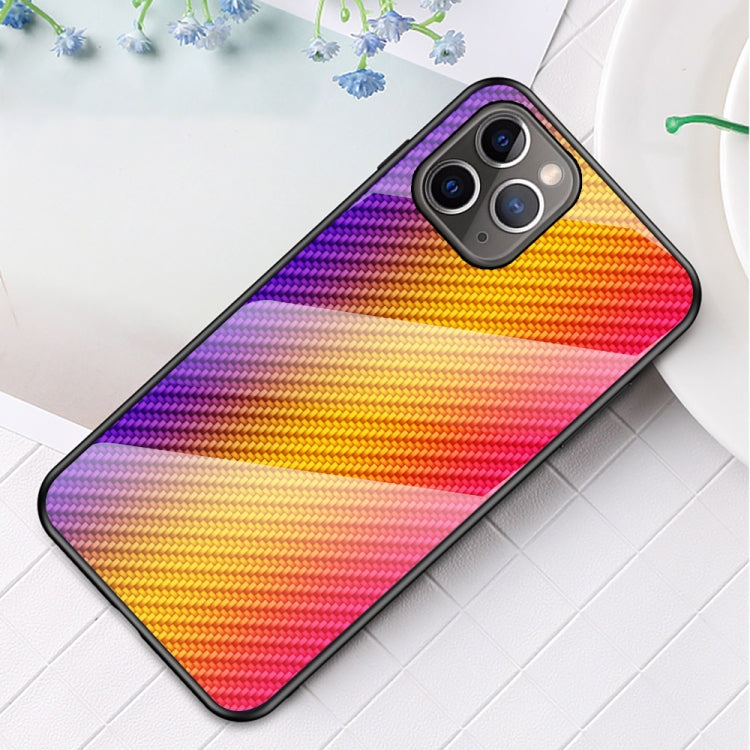 For iPhone 12 / 12 Pro Gradient Carbon Fiber Texture TPU Border Tempered Glass Case