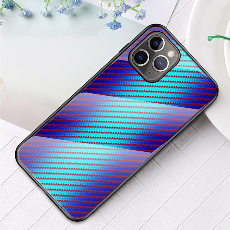 For iPhone 12 / 12 Pro Gradient Carbon Fiber Texture TPU Border Tempered Glass Case