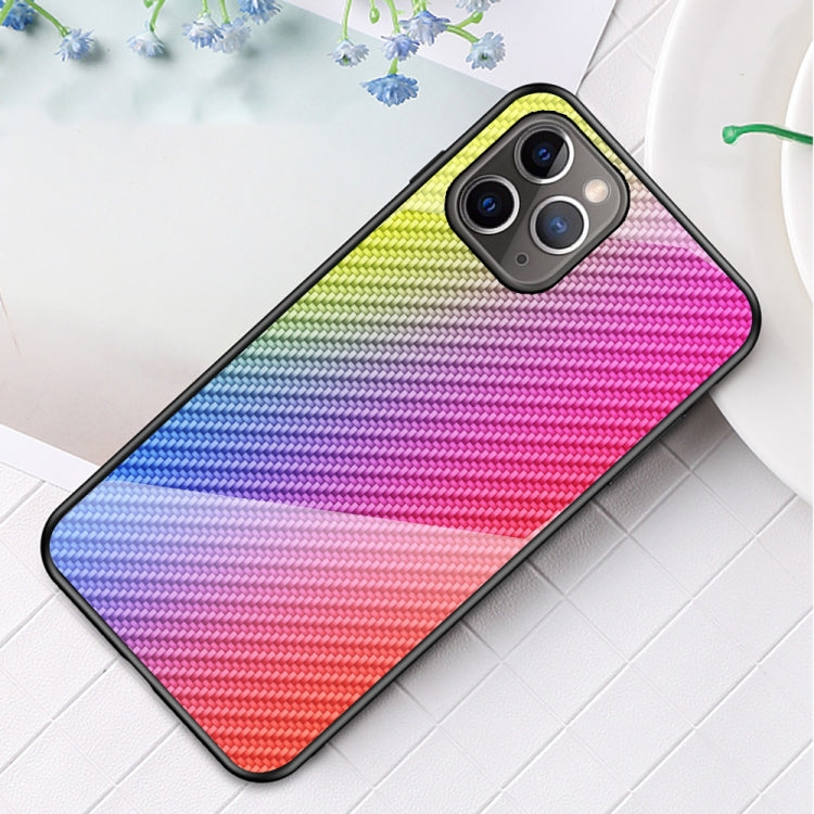 For iPhone 12 Pro Max Gradient Carbon Fiber Texture TPU Border Tempered Glass Case
