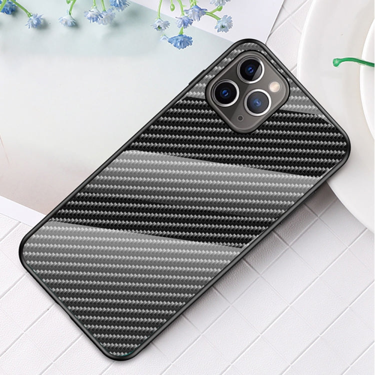 For iPhone 12 Pro Max Gradient Carbon Fiber Texture TPU Border Tempered Glass Case