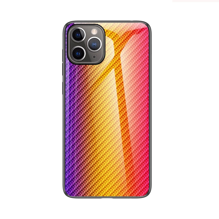 For iPhone 12 Pro Max Gradient Carbon Fiber Texture TPU Border Tempered Glass Case