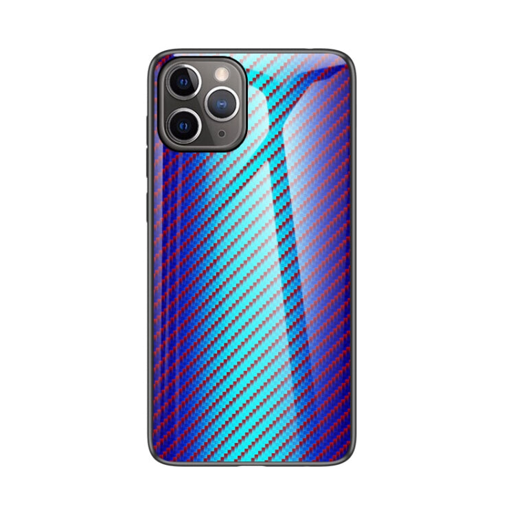 For iPhone 12 Pro Max Gradient Carbon Fiber Texture TPU Border Tempered Glass Case
