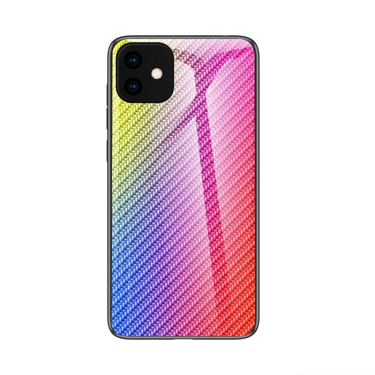 For iPhone 11 Gradient Carbon Fiber Texture TPU Border Tempered Glass Case