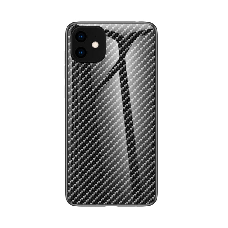 For iPhone 11 Gradient Carbon Fiber Texture TPU Border Tempered Glass Case