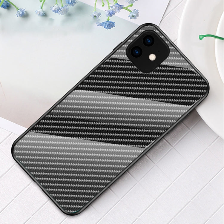 For iPhone 11 Gradient Carbon Fiber Texture TPU Border Tempered Glass Case