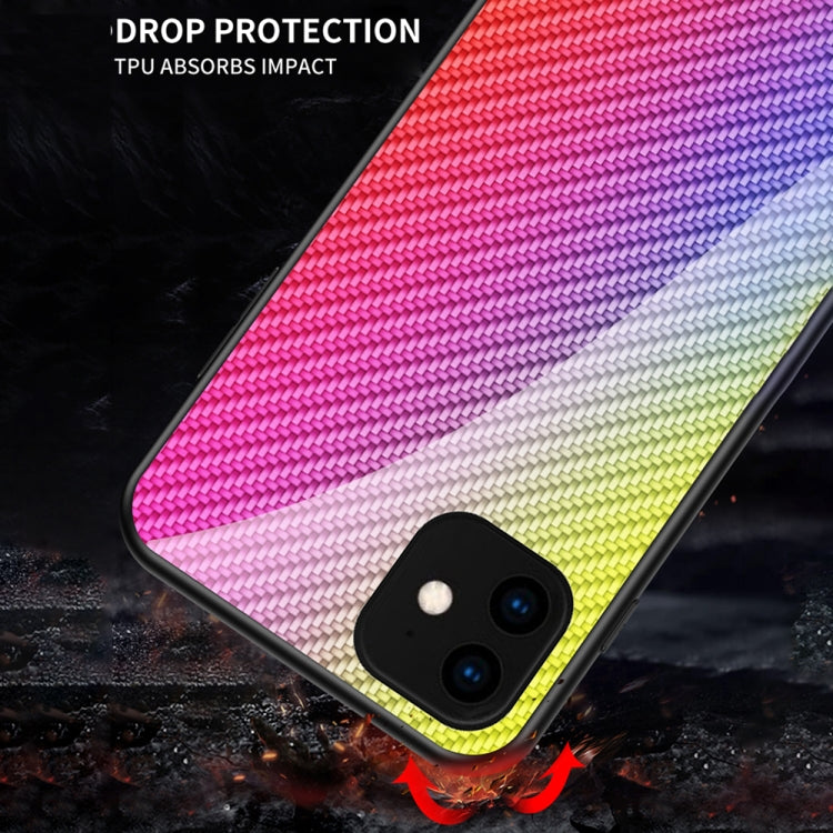 For iPhone 11 Gradient Carbon Fiber Texture TPU Border Tempered Glass Case
