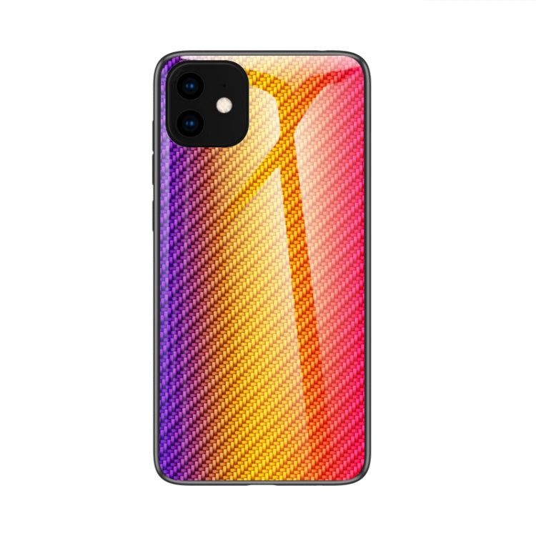 For iPhone 11 Gradient Carbon Fiber Texture TPU Border Tempered Glass Case
