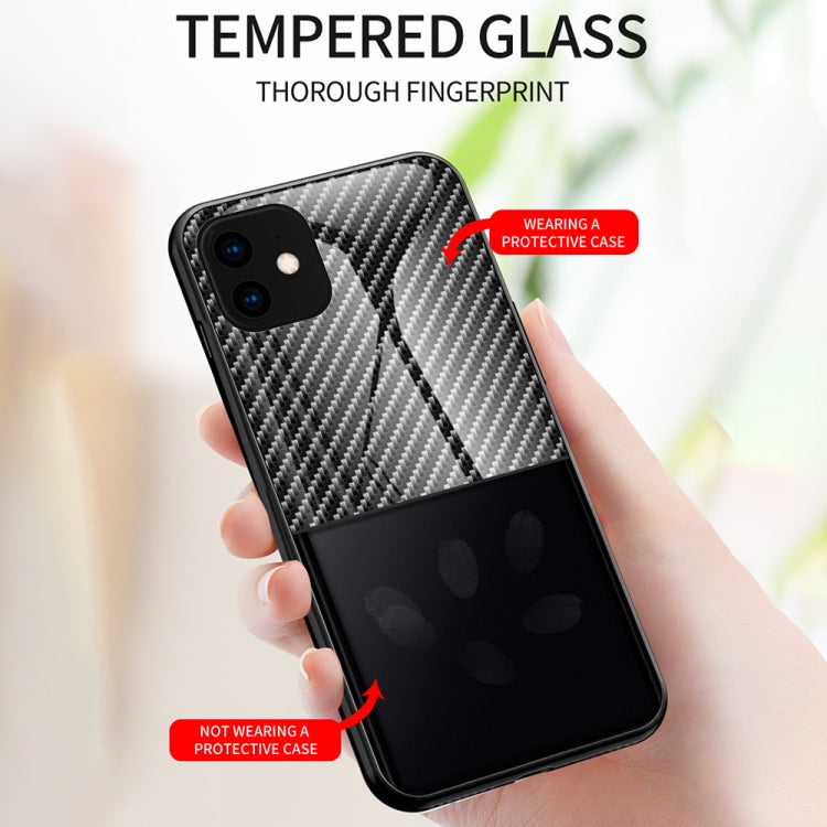 For iPhone 11 Gradient Carbon Fiber Texture TPU Border Tempered Glass Case