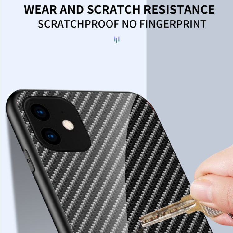 For iPhone 11 Gradient Carbon Fiber Texture TPU Border Tempered Glass Case