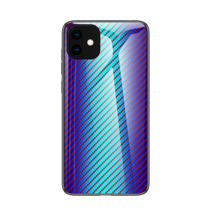 For iPhone 11 Gradient Carbon Fiber Texture TPU Border Tempered Glass Case