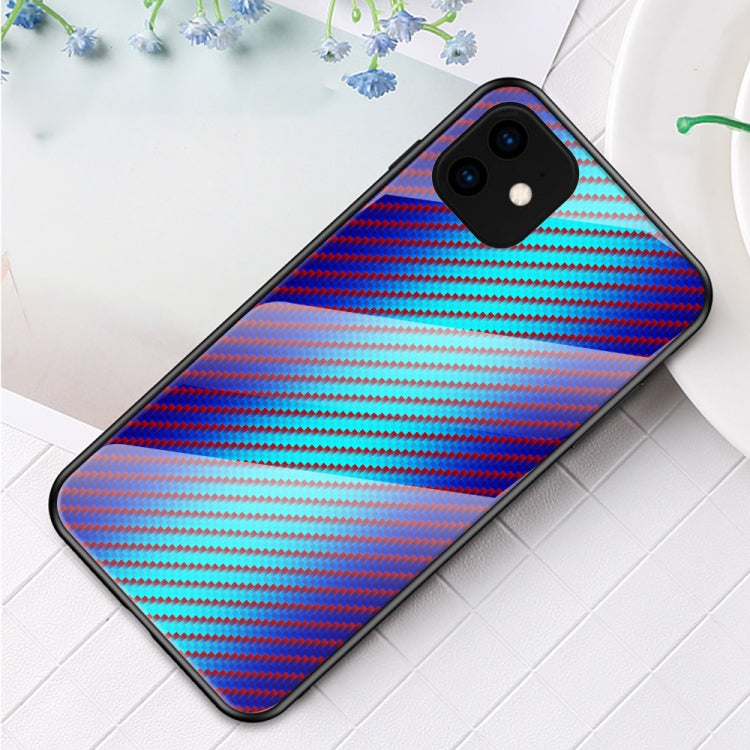 For iPhone 11 Gradient Carbon Fiber Texture TPU Border Tempered Glass Case