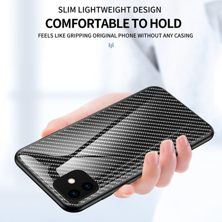 For iPhone 11 Gradient Carbon Fiber Texture TPU Border Tempered Glass Case
