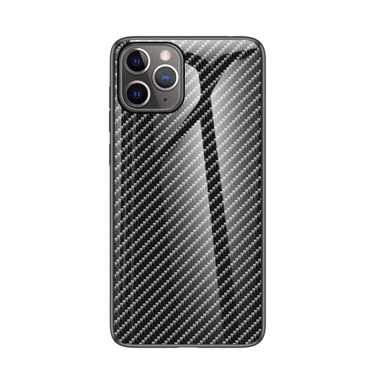For iPhone 11 Pro Gradient Carbon Fiber Texture TPU Border Tempered Glass Case