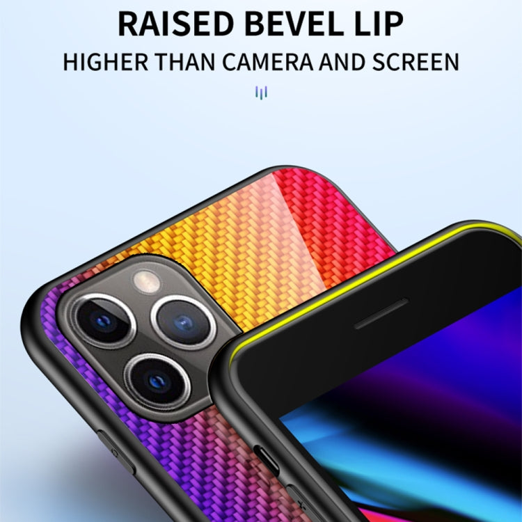 For iPhone 11 Pro Gradient Carbon Fiber Texture TPU Border Tempered Glass Case