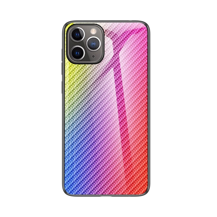 For iPhone 11 Pro Max Gradient Carbon Fiber Texture TPU Border Tempered Glass Case