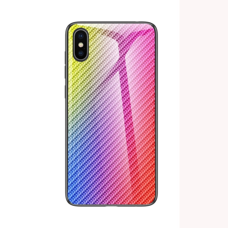 For iPhone X / XS Gradient Carbon Fiber Texture TPU Border Tempered Glass Case